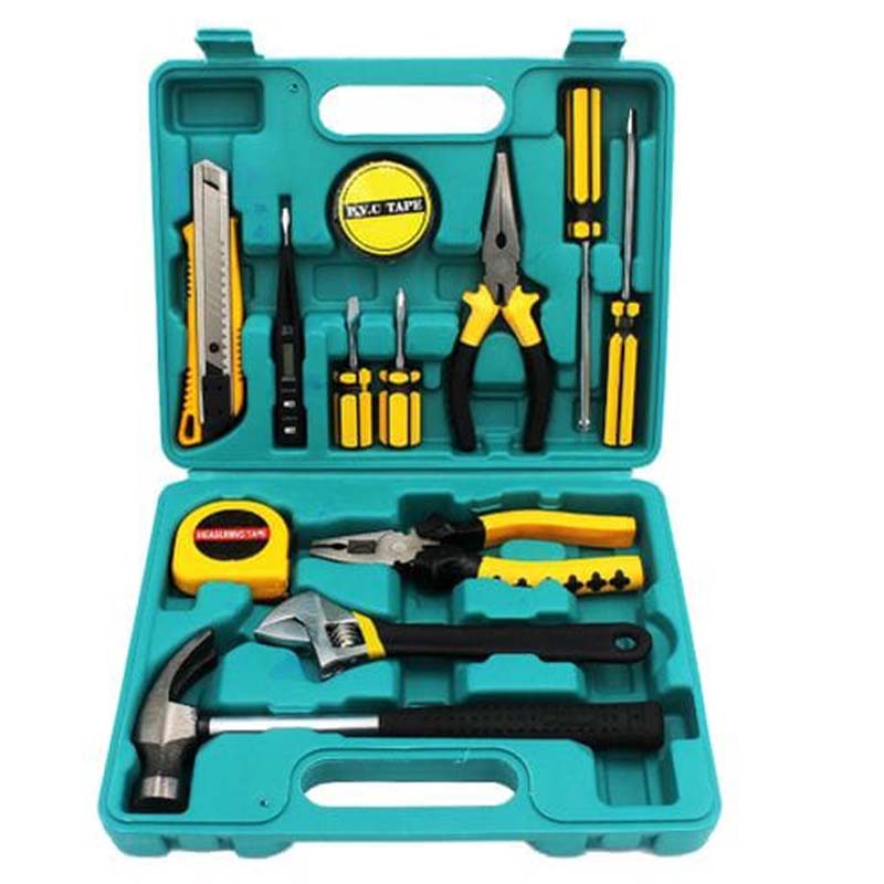 Hardware 13-in-1 Tools Repairing Kit – Complete Toolbox Set with Screwdrivers, Hammer, Pliers, Electric Pen, Ruler, Tape, Clamp & Accessories for Home Auto DIY Repairs