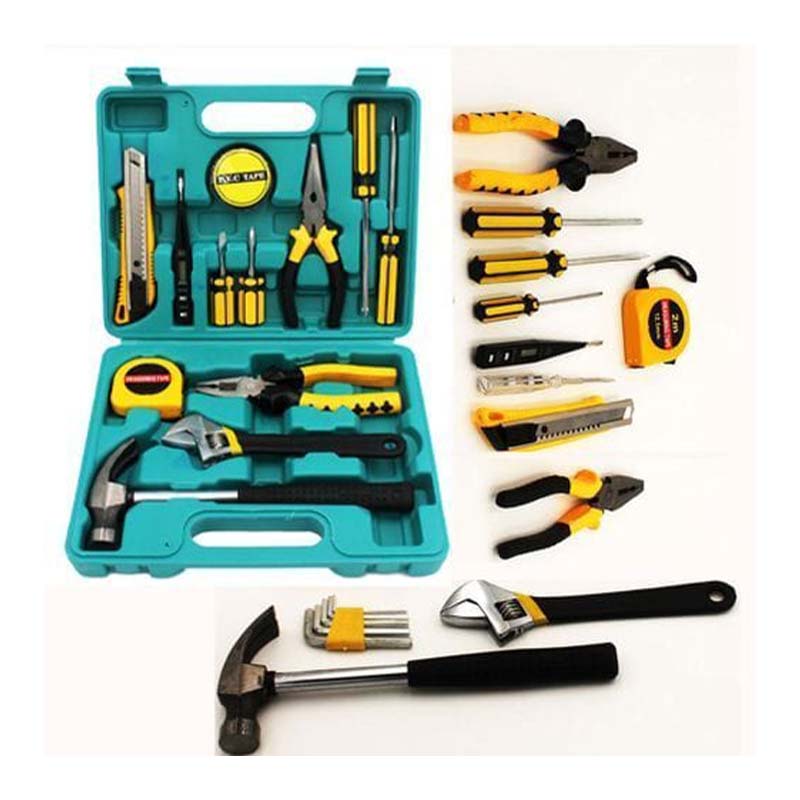 Hardware 13-in-1 Tools Repairing Kit – Complete Toolbox Set with Screwdrivers, Hammer, Pliers, Electric Pen, Ruler, Tape, Clamp & Accessories for Home Auto DIY Repairs
