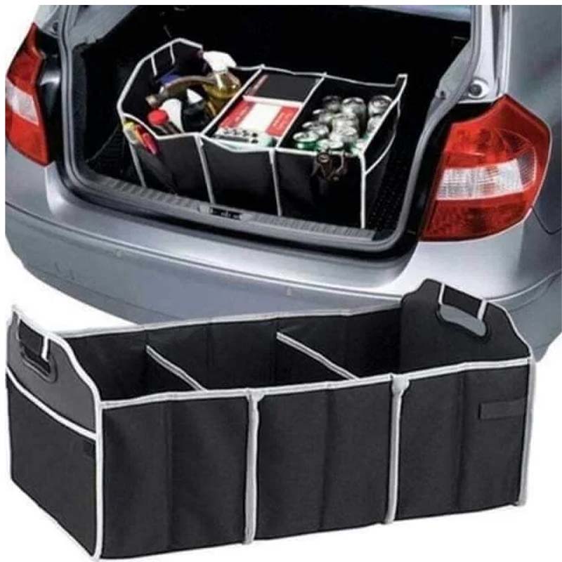 Car Boot Organizer 60×31×28cm Foldable Trunk Storage Box Multi-Compartment Waterproof Durable Non-Slip Base Car Trunk Organizer for SUV Travel Groceries & Accessories