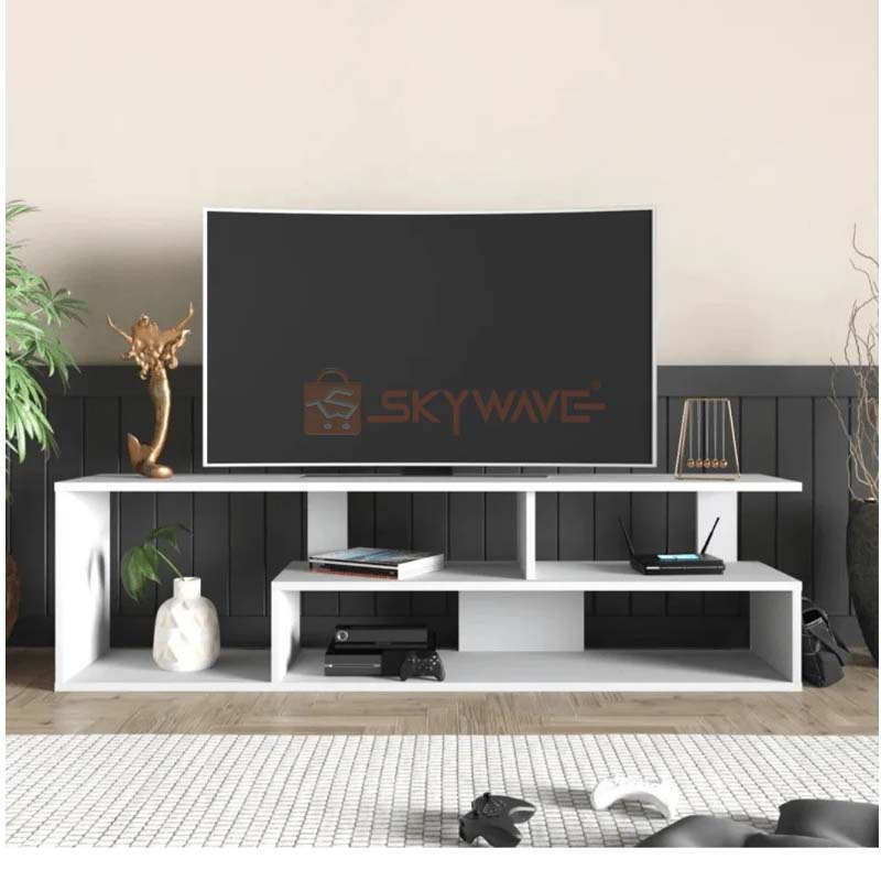 Mexico Modern TV Stand – Durable Engineered Wood TV Cabinet with Open Shelves, Storage Cabinets, Cable Management, Easy Assembly, Stylish Contemporary Living Room Furniture for All TV Sizes