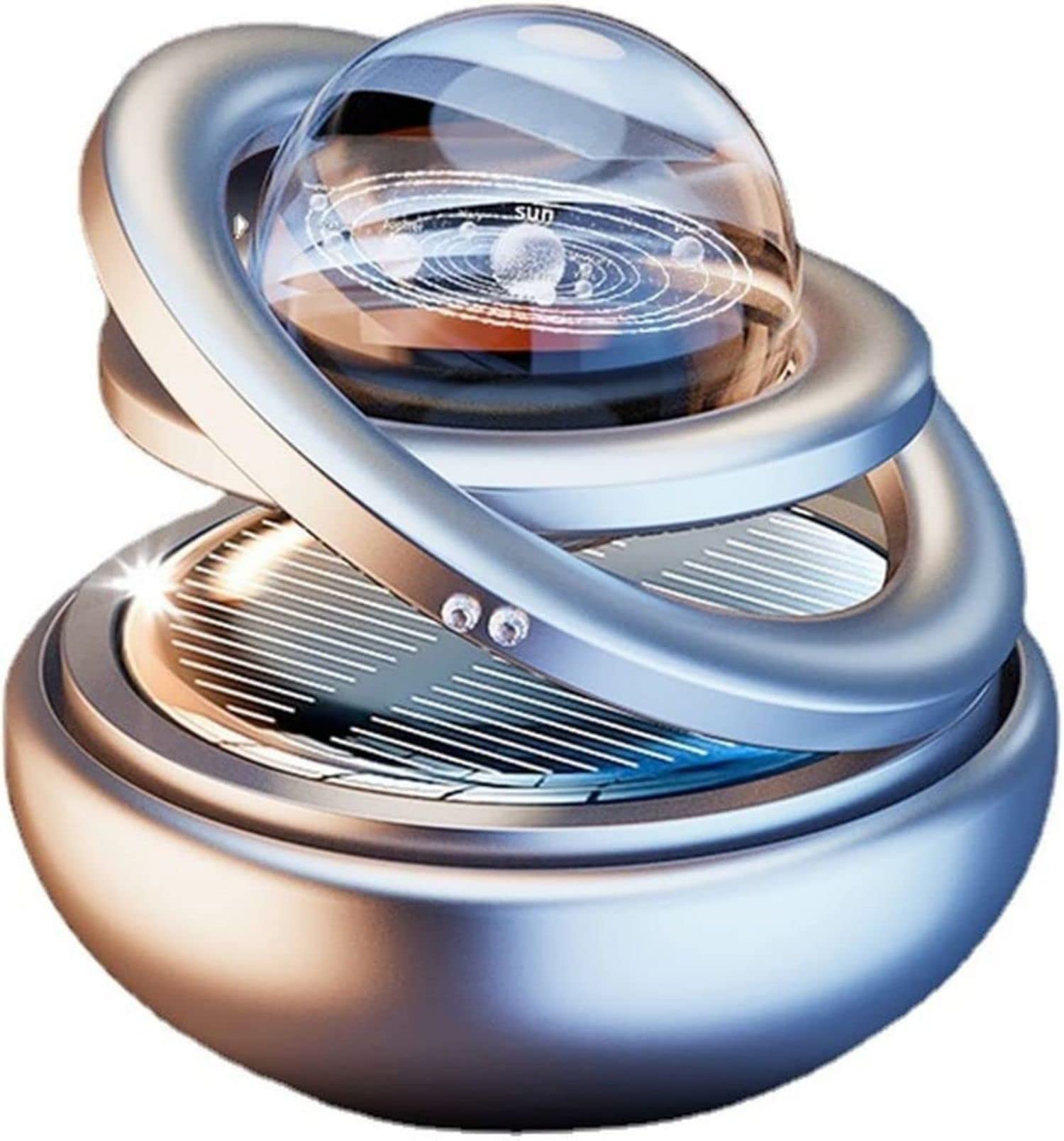 Luxury Rotating Car Air Freshener Solar Powered Dashboard Perfume Diffuser Metal Aromatherapy Ornament Interior Decoration Odor Eliminator Auto Accessories