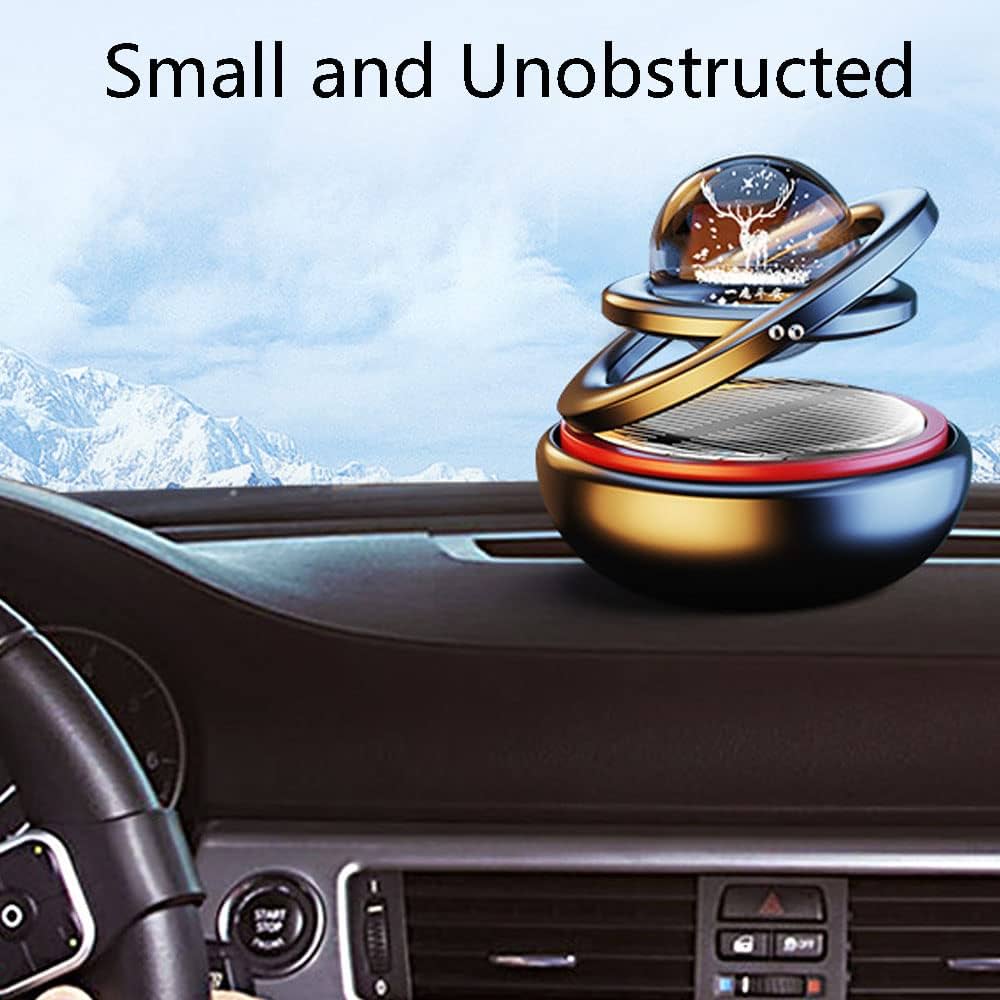 Luxury Rotating Car Air Freshener Solar Powered Dashboard Perfume Diffuser Metal Aromatherapy Ornament Interior Decoration Odor Eliminator Auto Accessories