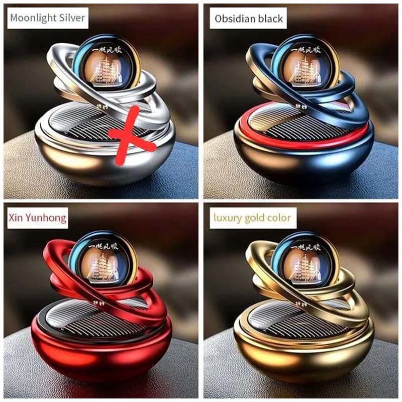 Luxury Rotating Car Air Freshener Solar Powered Dashboard Perfume Diffuser Metal Aromatherapy Ornament Interior Decoration Odor Eliminator Auto Accessories