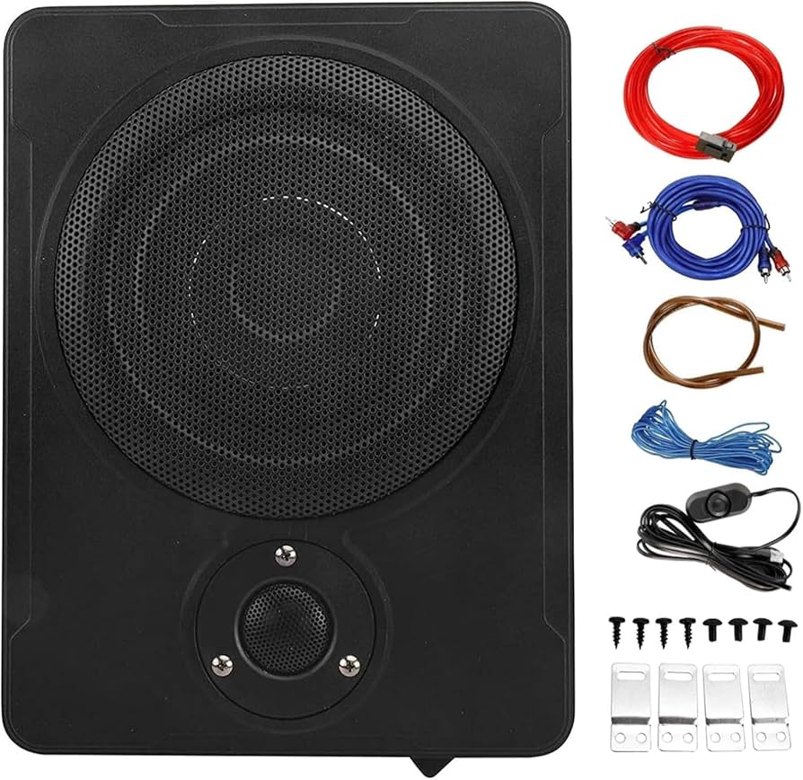 KUERL 10 Inch Ultra Thin Active Car Subwoofer Slim Under Seat Powered Bass Speaker Built In Amplifier High Power Car Audio Sound System for Sedan SUV Truck