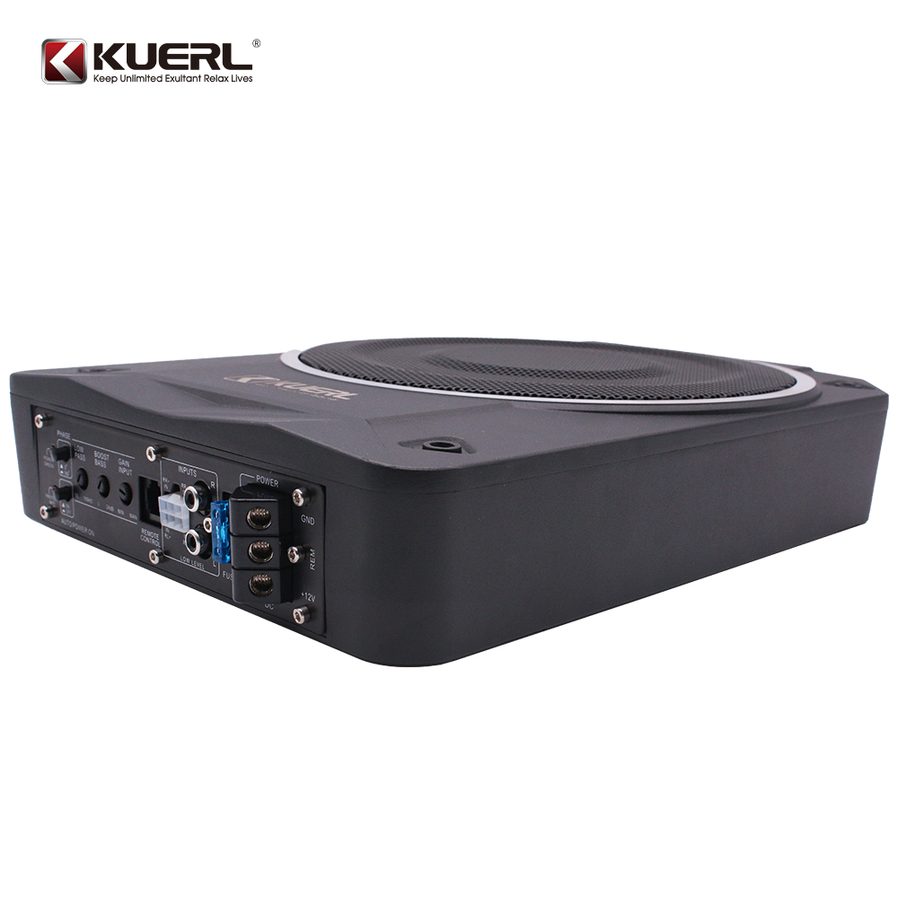 KUERL 10 Inch Ultra Thin Active Car Subwoofer Slim Under Seat Powered Bass Speaker Built In Amplifier High Power Car Audio Sound System for Sedan SUV Truck