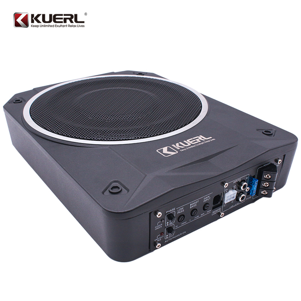 KUERL 10 Inch Ultra Thin Active Car Subwoofer Slim Under Seat Powered Bass Speaker Built In Amplifier High Power Car Audio Sound System for Sedan SUV Truck