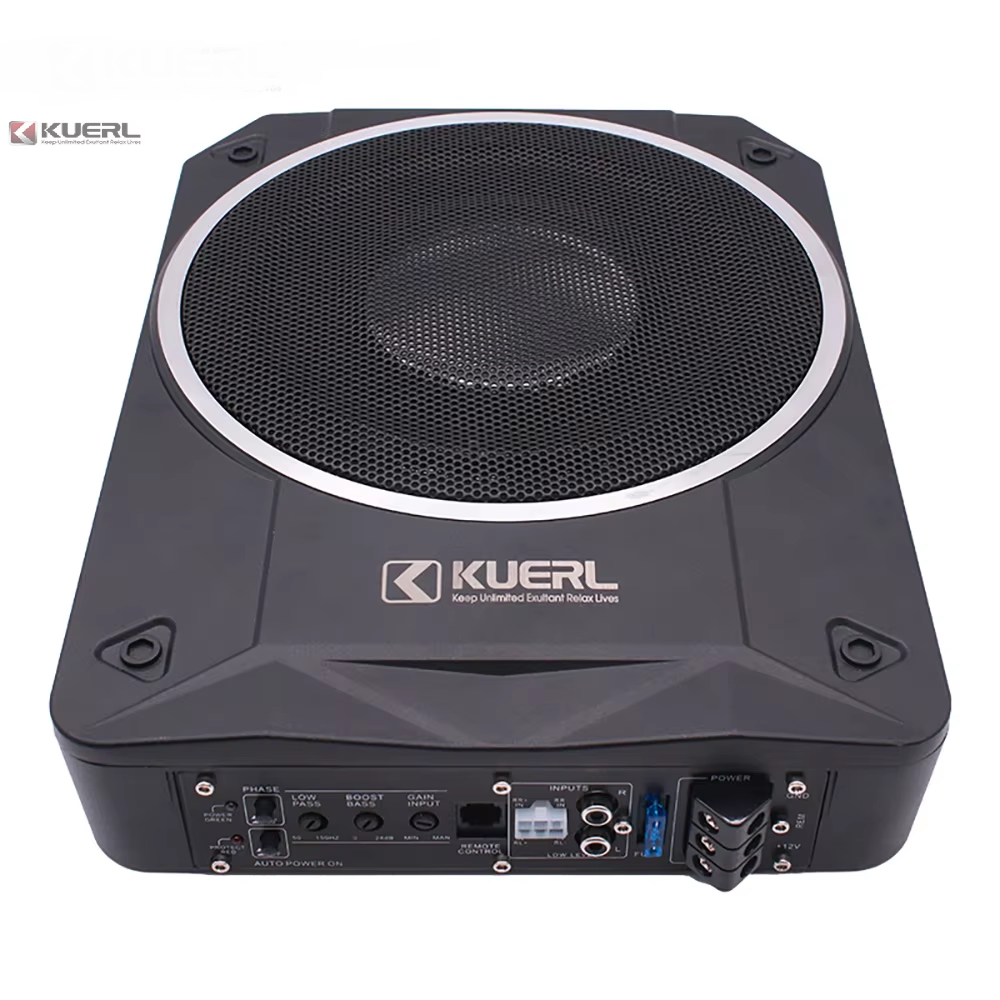 KUERL 10 Inch Ultra Thin Active Car Subwoofer Slim Under Seat Powered Bass Speaker Built In Amplifier High Power Car Audio Sound System for Sedan SUV Truck