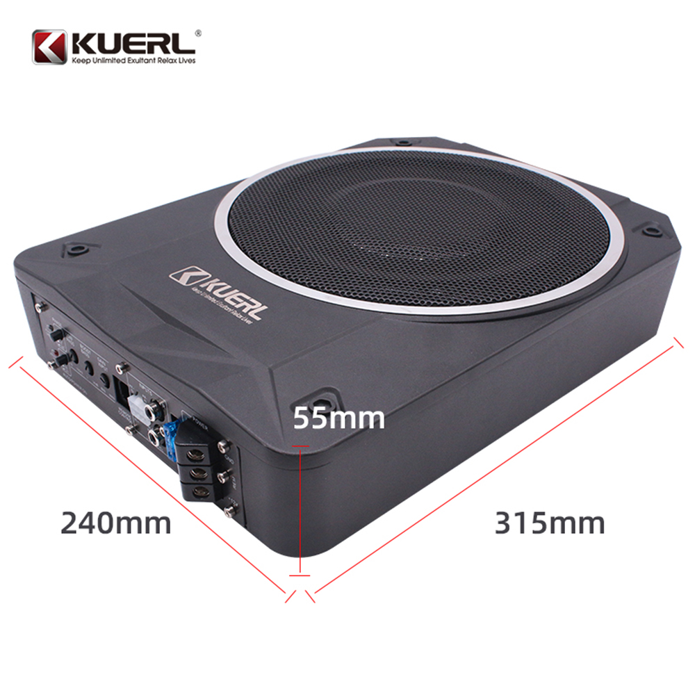 KUERL 10 Inch Ultra Thin Active Car Subwoofer Slim Under Seat Powered Bass Speaker Built In Amplifier High Power Car Audio Sound System for Sedan SUV Truck