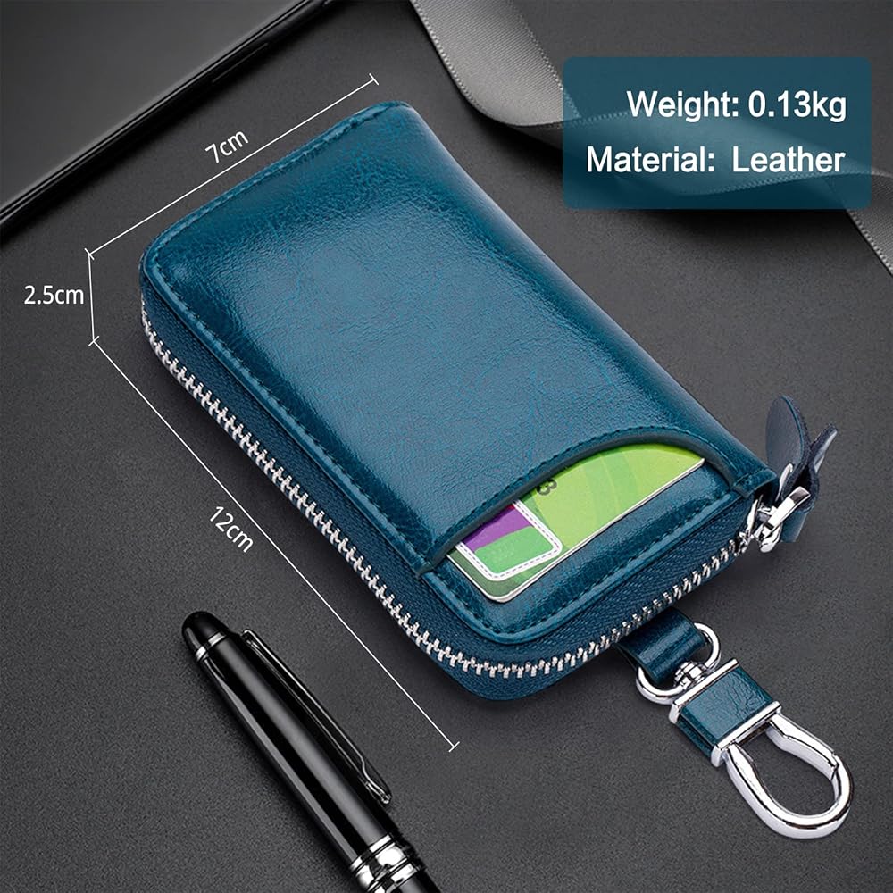 Leather Mitsubishi Car Key Holder Zipper Case Premium PU Auto Key Wallet with Metal Hook Protective Remote Key Cover Bag for Mitsubishi Cars
