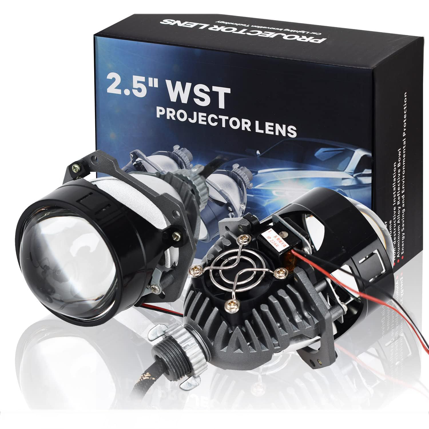 Bi LED Projector Lens 65W Universal Car Headlight Upgrade High Brightness Auto BiLED Projector Headlamp Retrofit Kit for Sedan SUV Pickup Clear Cut Line