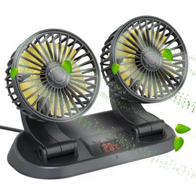 Double Headed Vehicle Fan 12V Car Cooling Fan Dual Speed Adjustable Dashboard Auto Fan Low Noise Strong Wind Energy Saving for Cars Trucks SUV Universal