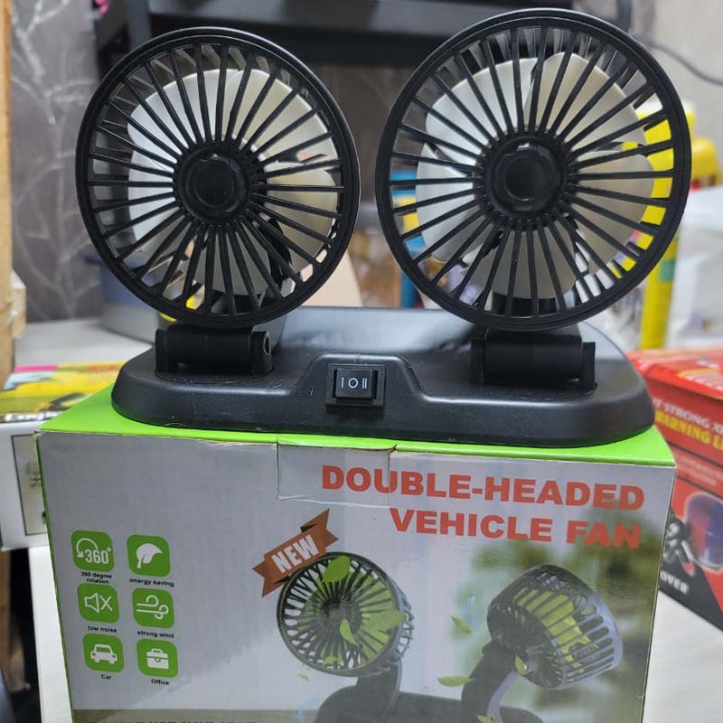 Double Headed Vehicle Fan 12V Car Cooling Fan Dual Speed Adjustable Dashboard Auto Fan Low Noise Strong Wind Energy Saving for Cars Trucks SUV Universal