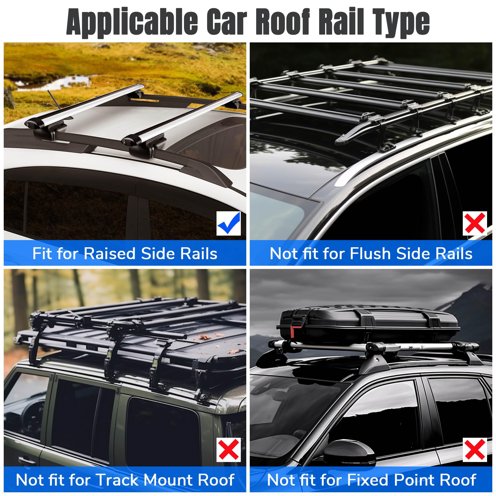 Car Roof Rack Side Rails Black Universal Vehicle Roof Rail Bars Heavy Duty Exterior Luggage Carrier Support for SUV Crossover Wagon Strong Durable Auto Accessory