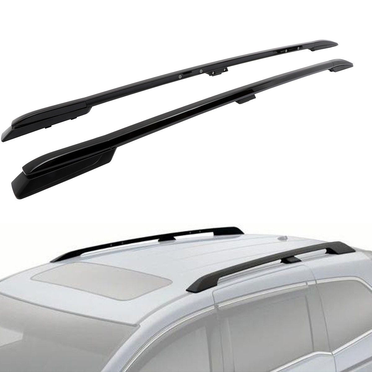 Car Roof Rack Side Rails Black Universal Vehicle Roof Rail Bars Heavy Duty Exterior Luggage Carrier Support for SUV Crossover Wagon Strong Durable Auto Accessory