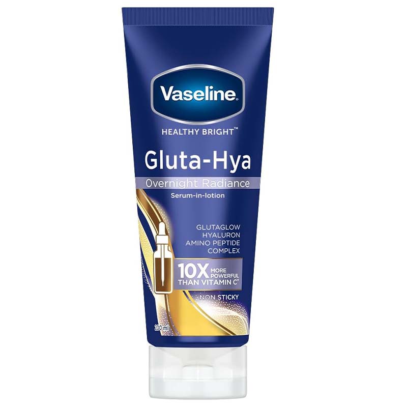 Vaseline Gluta Hya Overnight Radiance Serum Burst Lotion Night Repair Body Lotion Brightening Hydrating Glutathione Hyaluronic Acid Smooth Glowing Skin Fast Absorbing Non Greasy 300ml