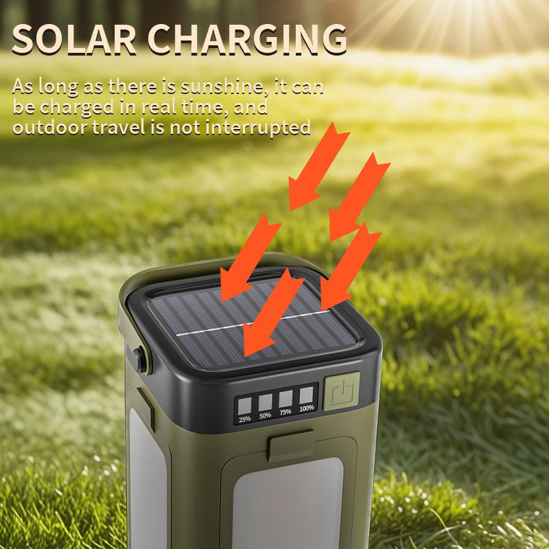 Camping lantern 2000mAh solar rechargeable LED light, suitable for power outages, 3 lighting modes camping light, suitable for fishing/hurricane/emergency situations, essential camping item