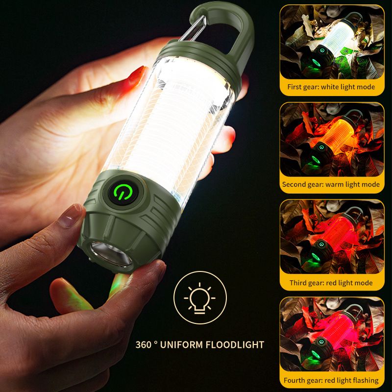 Multi Functional Outdoor Camping Light, Portable Strong Light Flashlight, Charging mini Retro Camping Atmosphere Light, Emergency, Hiking, Fishing Camping Essentials (Blackish Green)