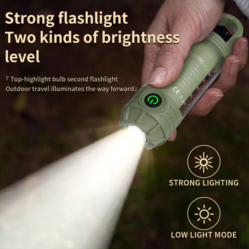 Multi Functional Outdoor Camping Light, Portable Strong Light Flashlight, Charging mini Retro Camping Atmosphere Light, Emergency, Hiking, Fishing Camping Essentials (Blackish Green)