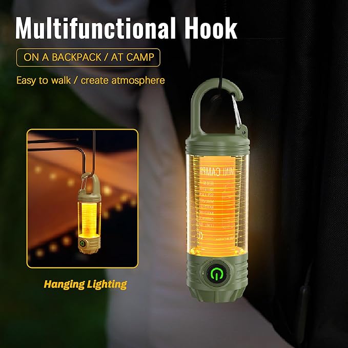 Multi Functional Outdoor Camping Light, Portable Strong Light Flashlight, Charging mini Retro Camping Atmosphere Light, Emergency, Hiking, Fishing Camping Essentials (Blackish Green)