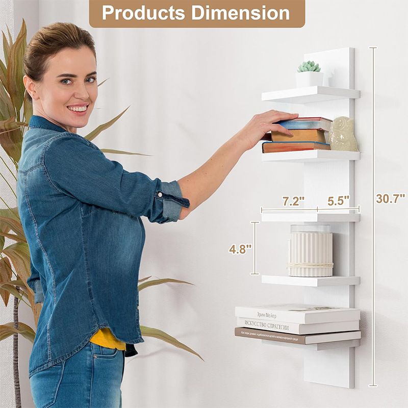 5-layer wooden floating shelf decoration wooden shelf wall mounted storage shelf bookshelf suitable for princess room, daycare, family bedroom, office, farmhouse, rural corner decoration