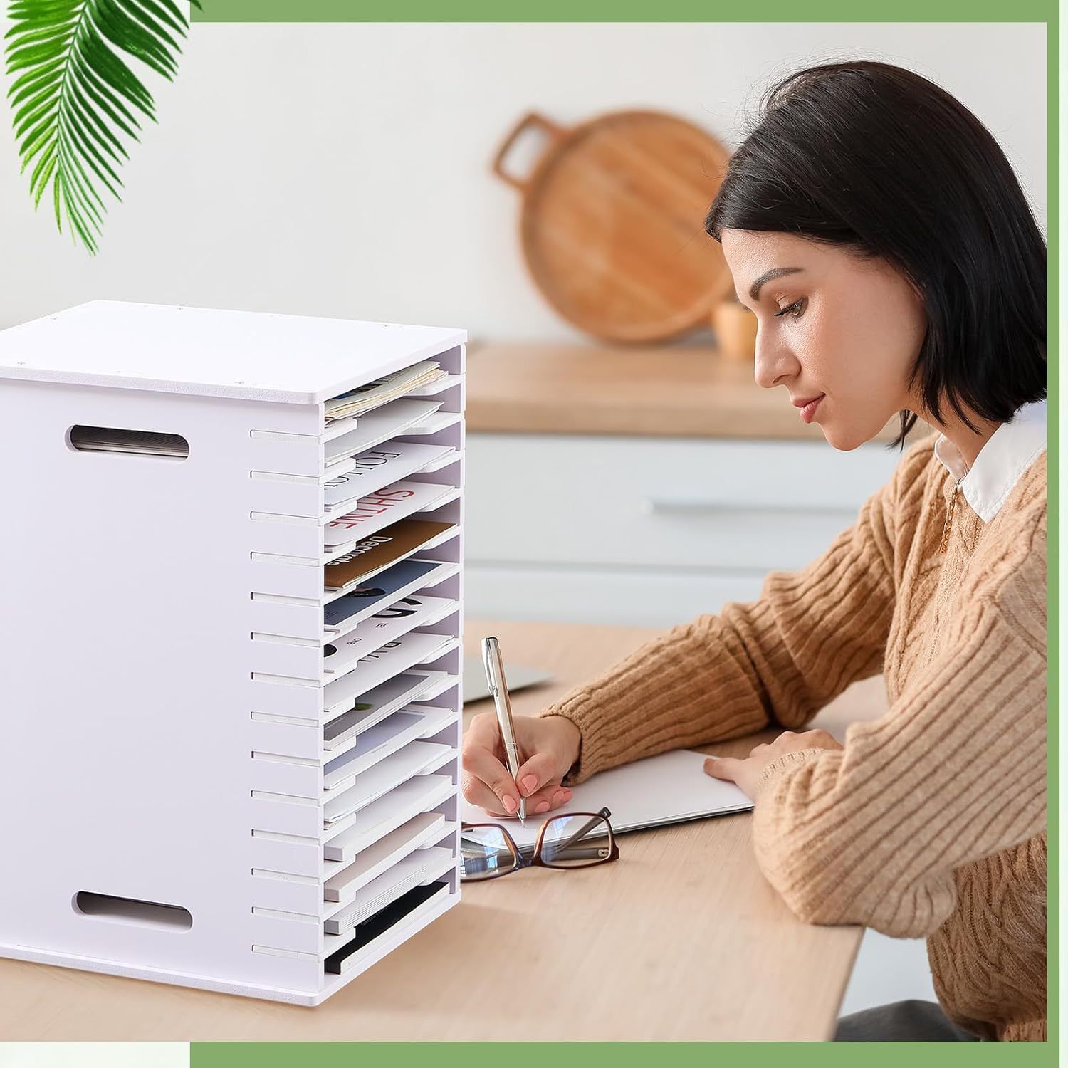 File Organizer for Desk - 6/12/15 Tier Wide Document Holder, Letter Mail Tray Storage Rack, File Sorter Organizer, Paper Storage Holder, Desktop Organizer for Home Office School, White