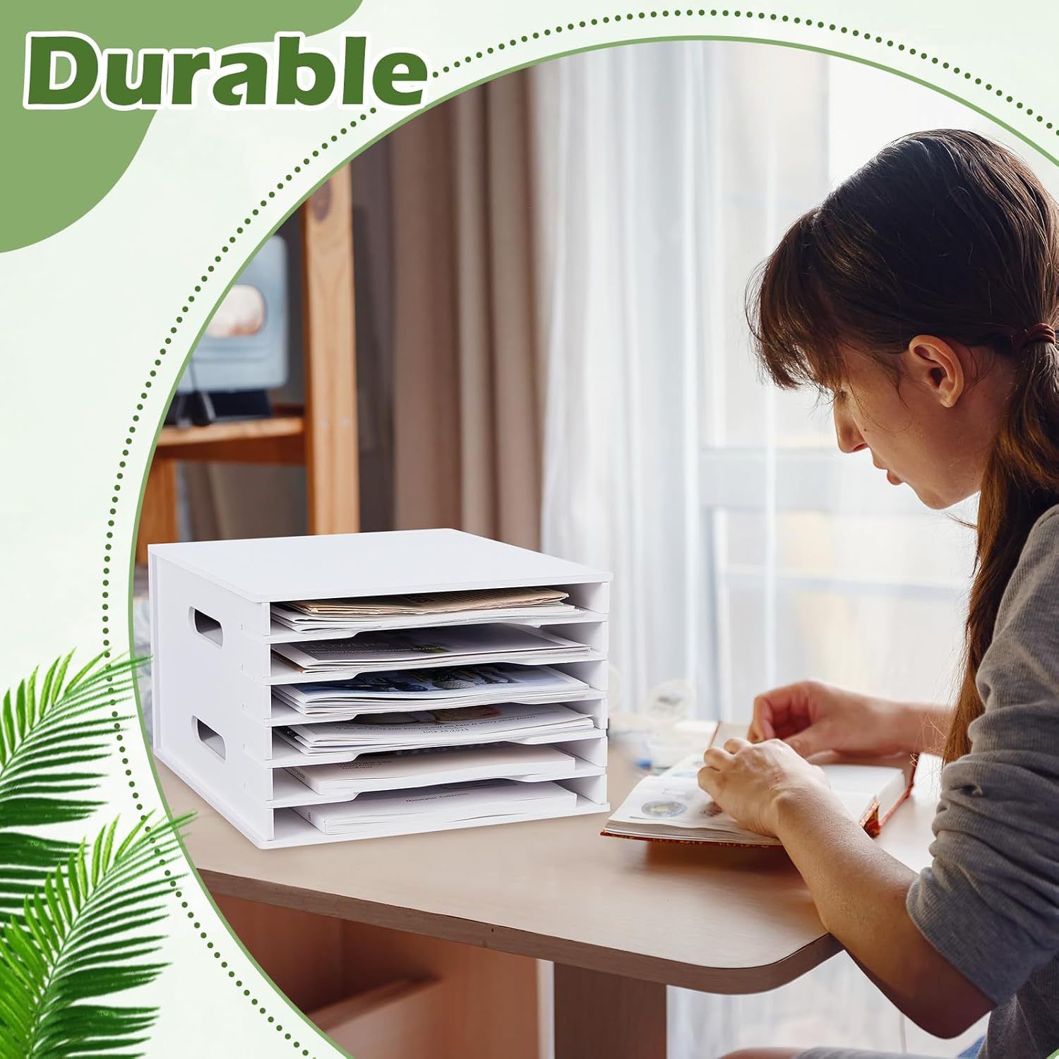 File Organizer for Desk - 6/12/15 Tier Wide Document Holder, Letter Mail Tray Storage Rack, File Sorter Organizer, Paper Storage Holder, Desktop Organizer for Home Office School, White