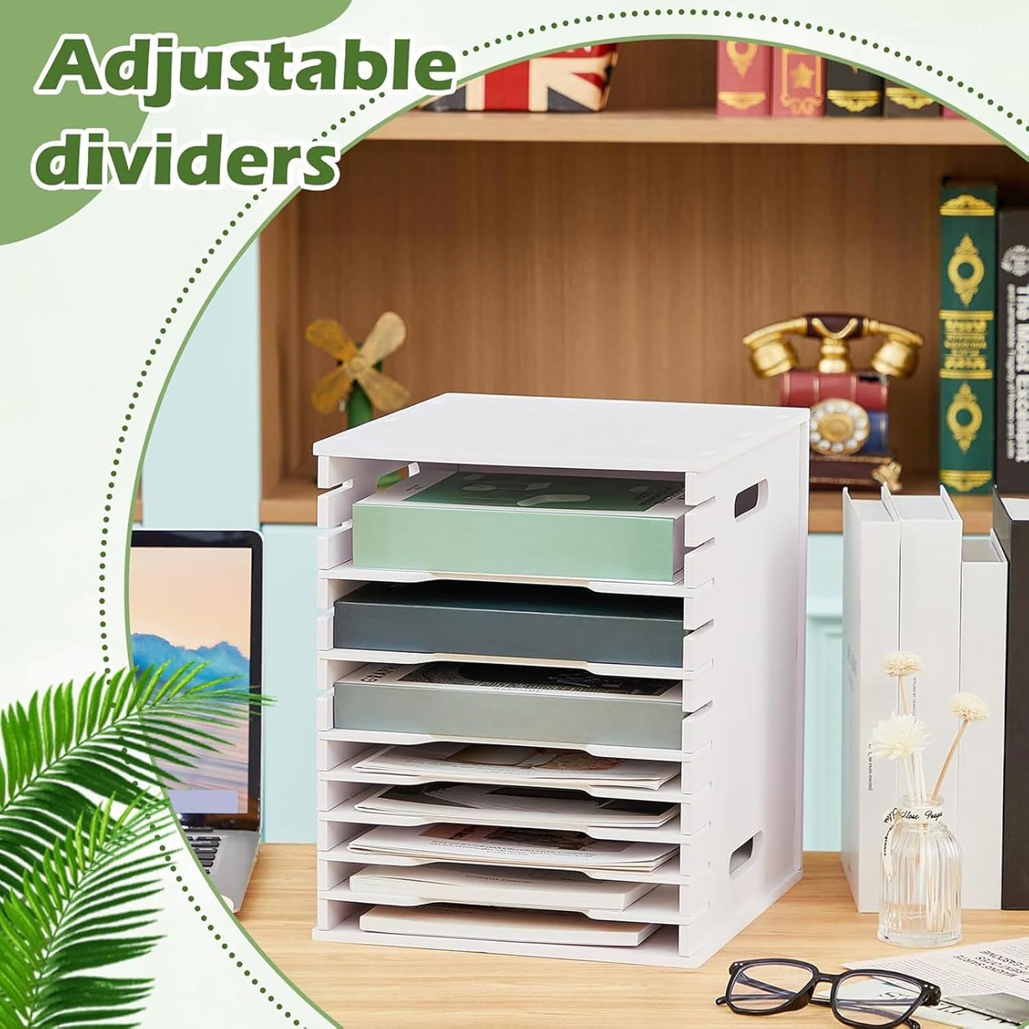 File Organizer for Desk - 6/12/15 Tier Wide Document Holder, Letter Mail Tray Storage Rack, File Sorter Organizer, Paper Storage Holder, Desktop Organizer for Home Office School, White