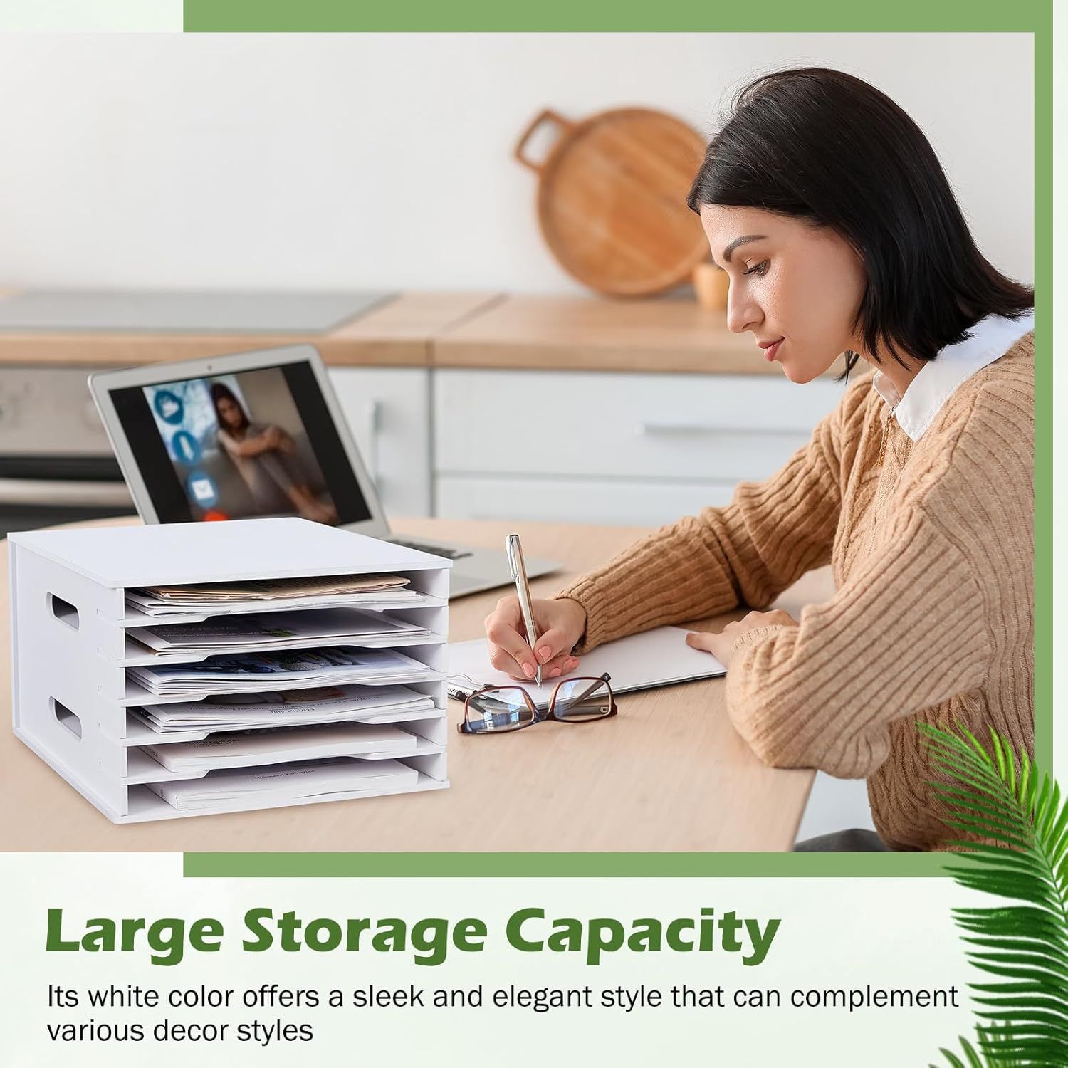 File Organizer for Desk - 6/12/15 Tier Wide Document Holder, Letter Mail Tray Storage Rack, File Sorter Organizer, Paper Storage Holder, Desktop Organizer for Home Office School, White