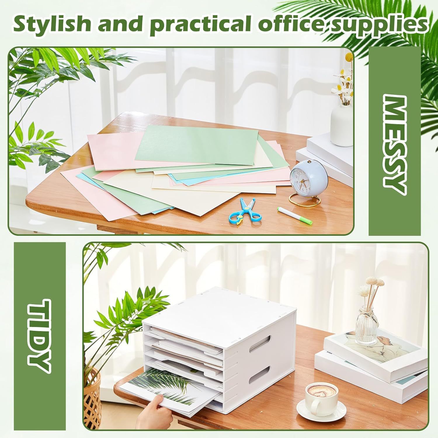 File Organizer for Desk - 6/12/15 Tier Wide Document Holder, Letter Mail Tray Storage Rack, File Sorter Organizer, Paper Storage Holder, Desktop Organizer for Home Office School, White