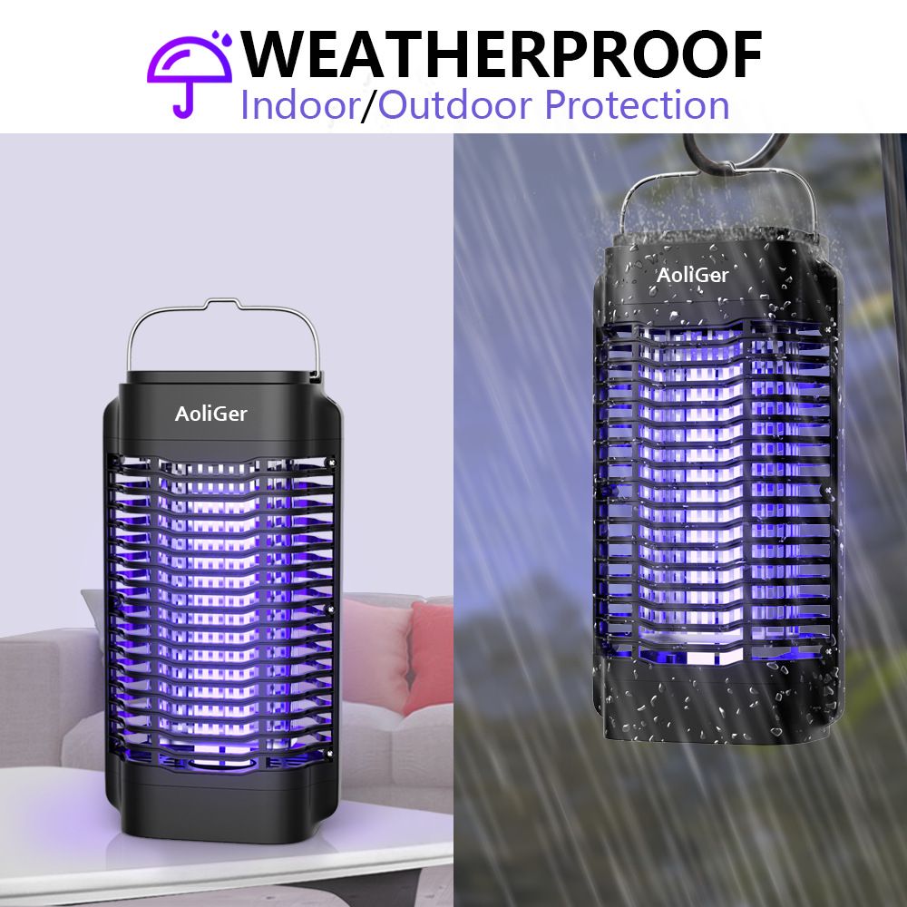 Bug Zapper Outdoor Indoor Waterproof Electric Mosquito Lamp Fly Zapper Killer Effective 4200V Plug in for Home Patio Office Courtyard