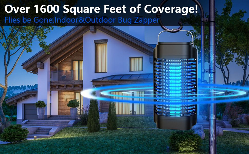 Bug Zapper Outdoor Indoor Waterproof Electric Mosquito Lamp Fly Zapper Killer Effective 4200V Plug in for Home Patio Office Courtyard