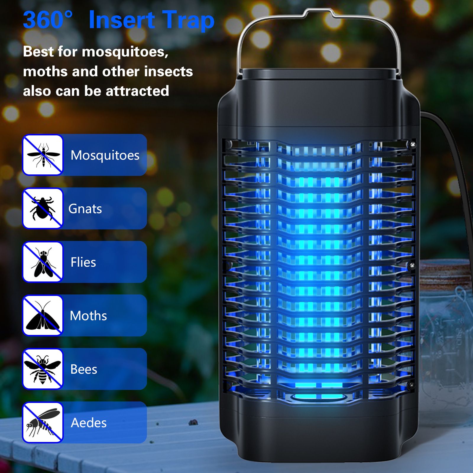 Bug Zapper Outdoor Indoor Waterproof Electric Mosquito Lamp Fly Zapper Killer Effective 4200V Plug in for Home Patio Office Courtyard