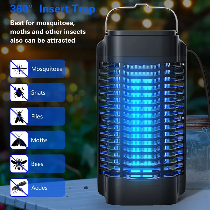 Bug Zapper Outdoor Indoor Waterproof Electric Mosquito Lamp Fly Zapper Killer Effective 4200V Plug in for Home Patio Office Courtyard