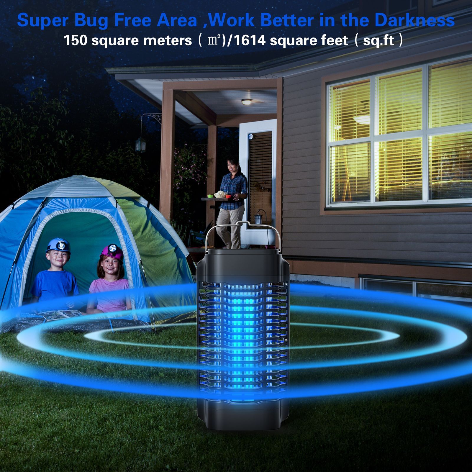 Bug Zapper Outdoor Indoor Waterproof Electric Mosquito Lamp Fly Zapper Killer Effective 4200V Plug in for Home Patio Office Courtyard