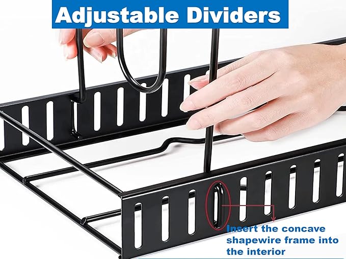 Pots and Pans Organizer Under Cabinet - Expandable Pot Lid Holder with 10 Adjustable Dividers for Kitchen Cabinet, Baking Pan and Tray Organizer, Cookware Baking Frying Rack