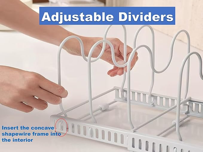 Pots and Pans Organizer Under Cabinet - Expandable Pot Lid Holder with 10 Adjustable Dividers for Kitchen Cabinet, Baking Pan and Tray Organizer, Cookware Baking Frying Rack