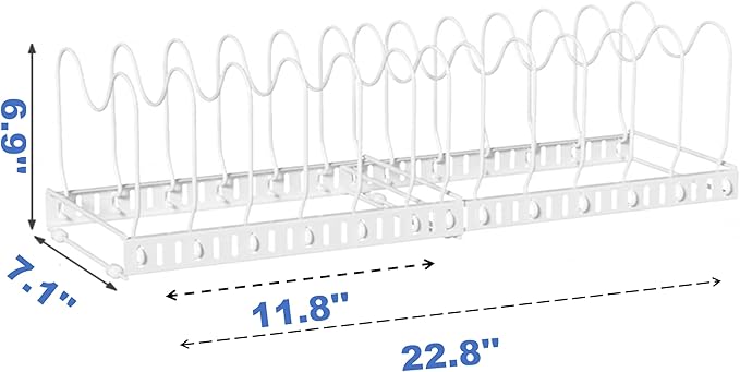 Pots and Pans Organizer Under Cabinet - Expandable Pot Lid Holder with 10 Adjustable Dividers for Kitchen Cabinet, Baking Pan and Tray Organizer, Cookware Baking Frying Rack