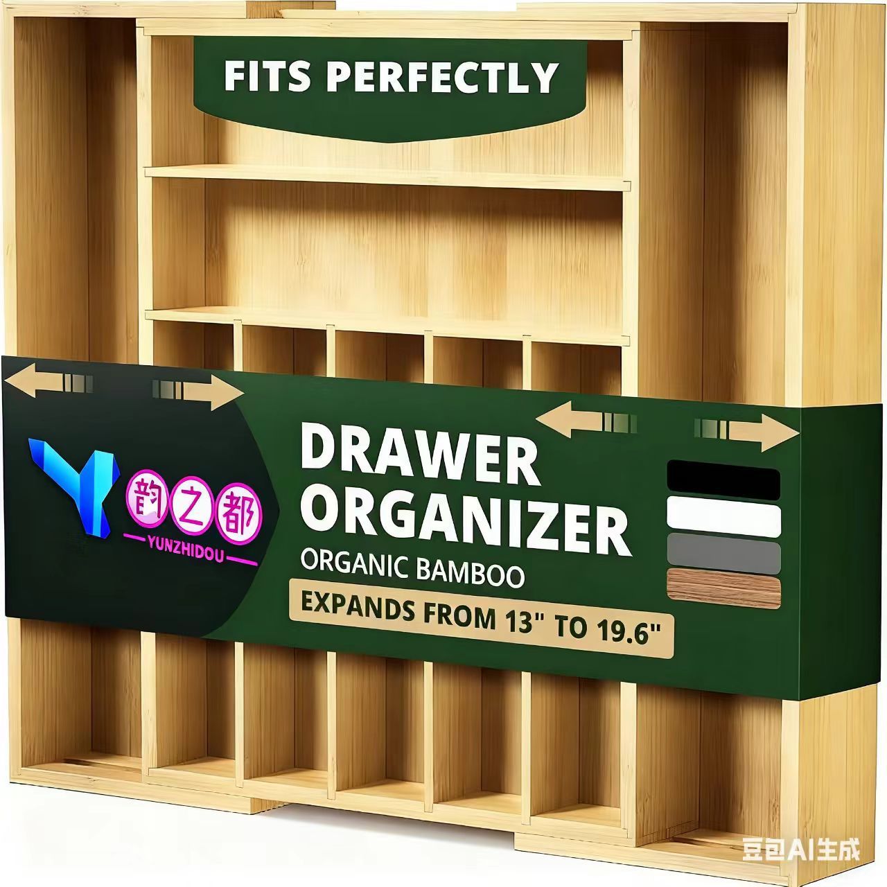 Bamboo Silverware Drawer Organizer Kitchen, Expandable Utensil Organizer with Knife Block, Cutlery Tray with Divider, Multifunctional Drawer Organizer