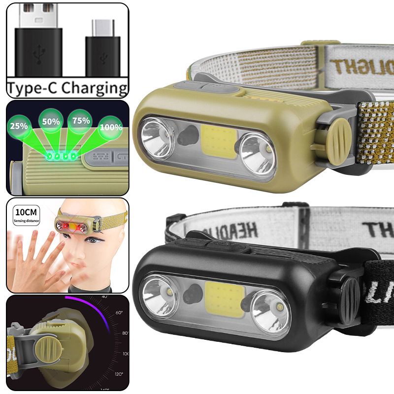 Rechargeable headlights, 400 high lumen ultra bright dimming headlights flashlight, spotlight and floodlight, suitable for camping, hiking, running, fishing