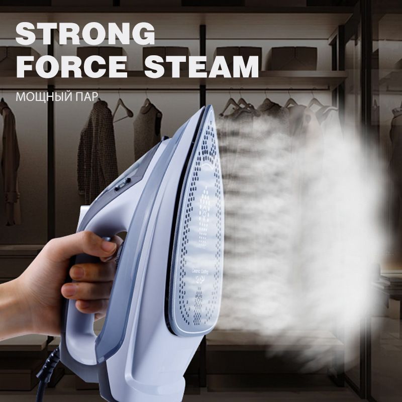 Iron steamer, stainless steel base plate, 3-speed adjustment, powerful steam iron, lightweight, leak proof, 2400 watts