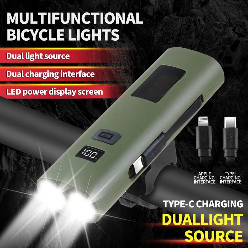 Multi functional power bank LED bicycle light with built-in data cable, outdoor cycling strong light