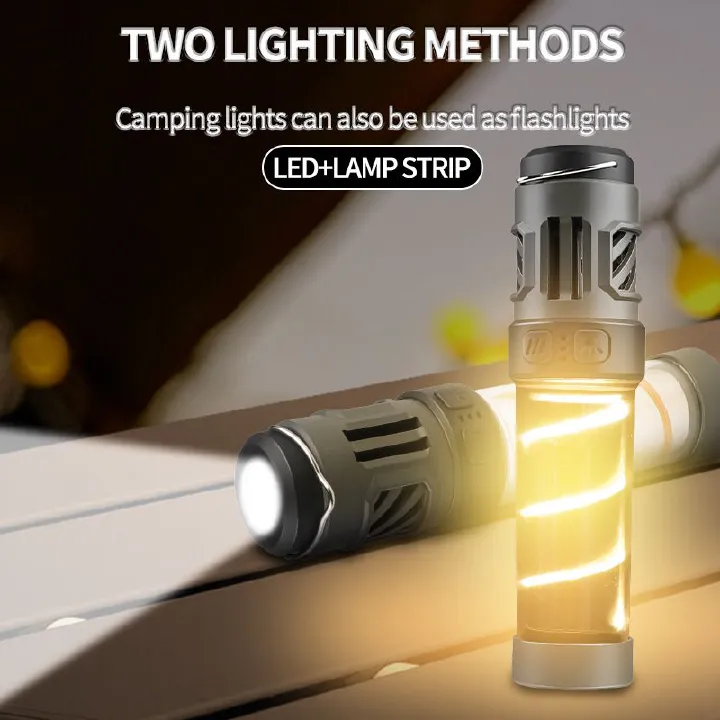 Portable, rechargeable flashlight camping light, dual heating, waterproof white and warm light, suitable for outdoor camping