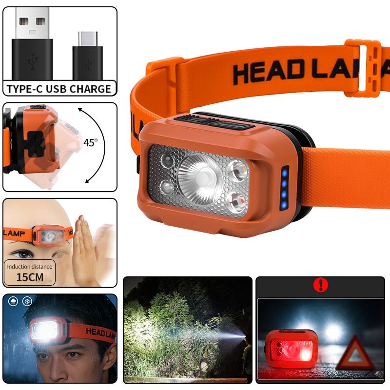 800 lumens LED headlights with long battery life, lithium battery for outdoor night fishing and running, lightweight sensor head mounted lighting headlights