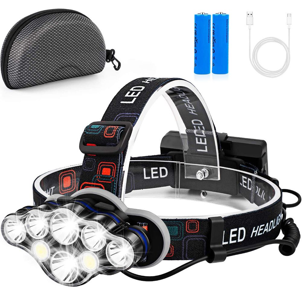 headlamp Powerful Led Head Lamp for Hunting Fishing Headlamp Rechargeable Flashlight Head Light 1200lm 5*t6 Torch Lantern