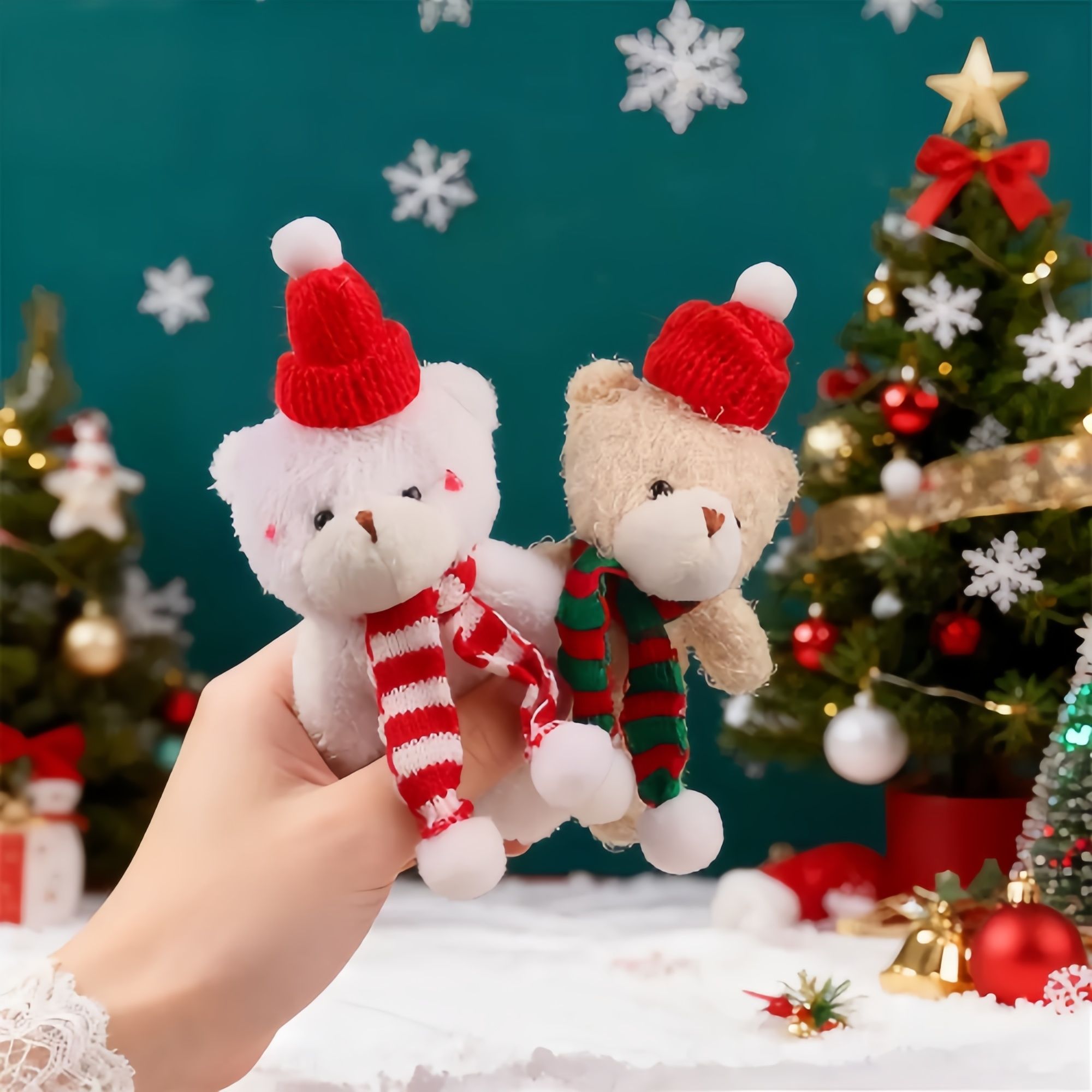 Christmas-themed Teddy Bear Stuffed Toy  Soft Christmas Holiday Gift for Kids/Decor  Christmas Tree Ornament Key Chain Bags
Accessories