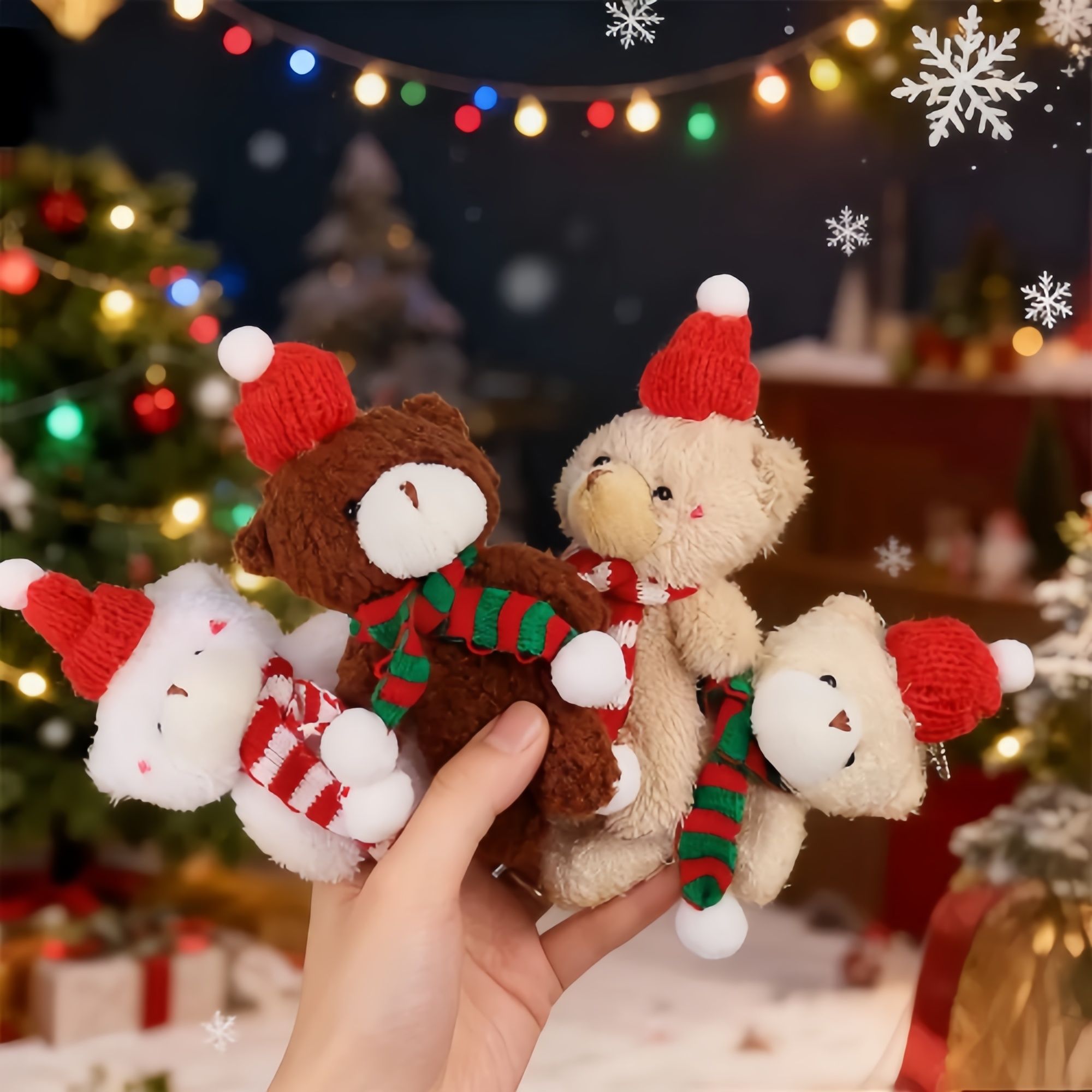 Christmas-themed Teddy Bear Stuffed Toy  Soft Christmas Holiday Gift for Kids/Decor  Christmas Tree Ornament Key Chain Bags
Accessories