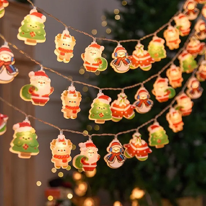 2025 New Arrival Festive LED Christmas Ornament String Lights   Battery  Operated Fairy Lights with Santa, Snowman ,Christmas Tree & Reindeer, for Holiday Home, Party & Outdoor Decorations