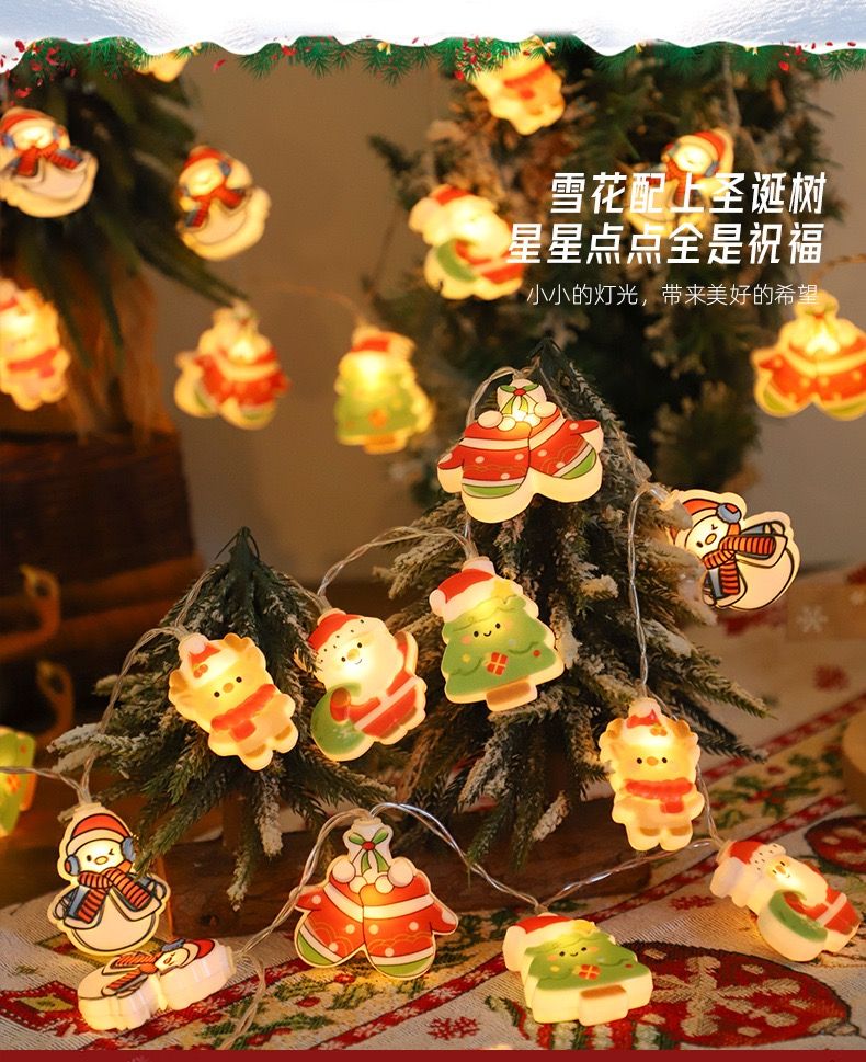 2025 New Arrival Festive LED Christmas Ornament String Lights   Battery  Operated Fairy Lights with Santa, Snowman ,Christmas Tree & Reindeer, for Holiday Home, Party & Outdoor Decorations