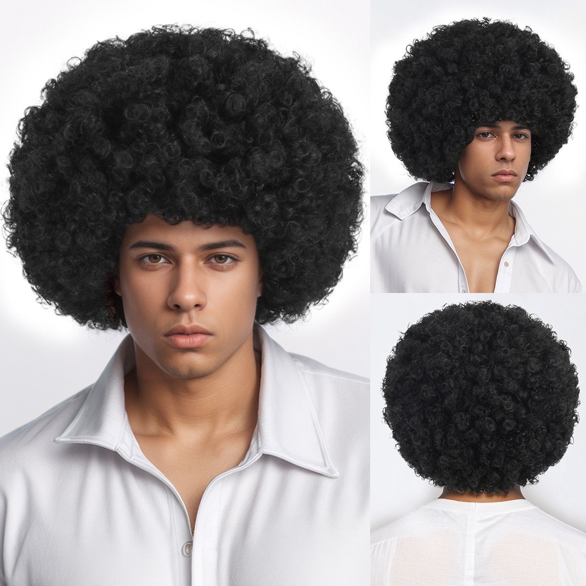 Men's African small Curly Afro Wig - Black Fluffy Natural Hair Wig for Men,  Fashion Party Daily Wear Synthetic Wig