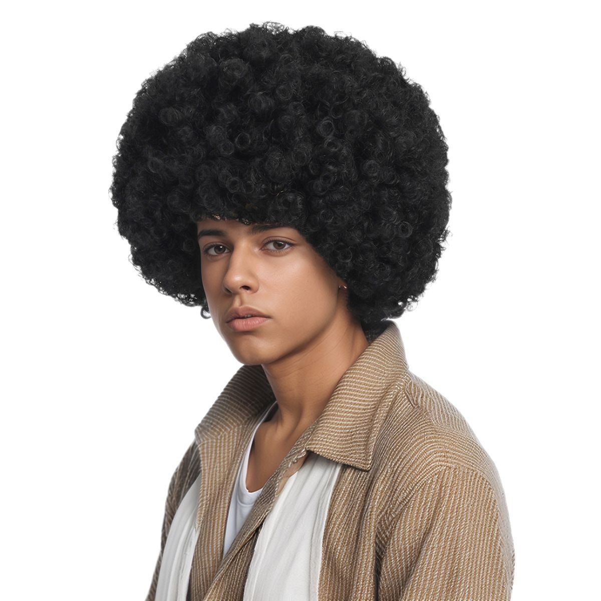 Men's African small Curly Afro Wig - Black Fluffy Natural Hair Wig for Men,  Fashion Party Daily Wear Synthetic Wig